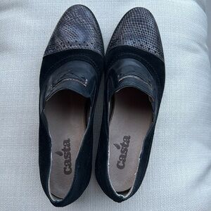 Anthropologie CASTA loafers leather sz 40 women’s 8.5 / 9 black suede
